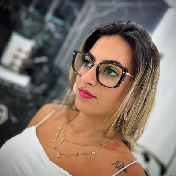 Tom Ford FT5816-B 001 Eyeglasses Shiny Black/Gold 53mm Cat Eye Frame - Picture 3 of 10